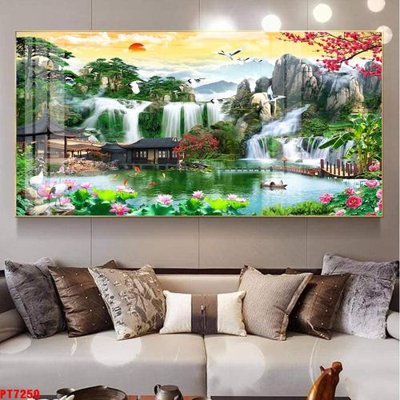Download file gốc Tranh sơn thủy thác nước PT7250 (in mica) trong suốt