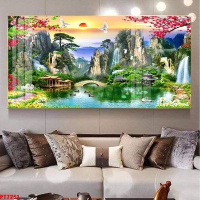 File PSD Tranh sơn thủy thác nước PT7251 (chất lượng in ấn)