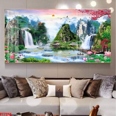 File ảnh Tranh sơn thủy thác nước PT7255 (gốc) in decal dán tường