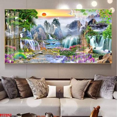 File gốc Tranh sơn thủy thác nước PT7257 (in mica) làm bảng hiệu