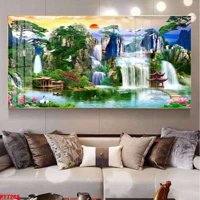 File in ấn Tranh sơn thủy thác nước PT7265 (bản gốc) cao cấp