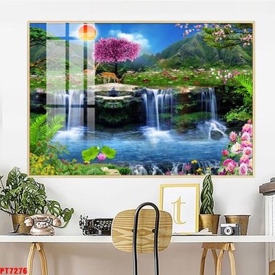 File tranh quảng cáo Tranh sơn thủy thác nước PT7276 (download file gốc)