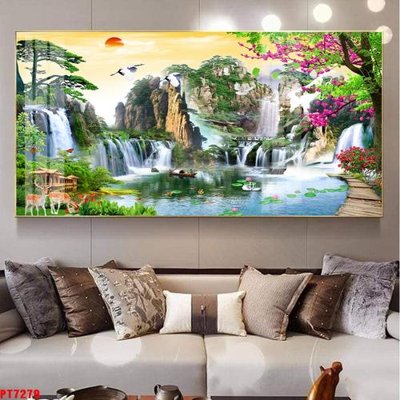 File tranh Tranh sơn thủy thác nước PT7279 (ảnh gốc) không bị mờ