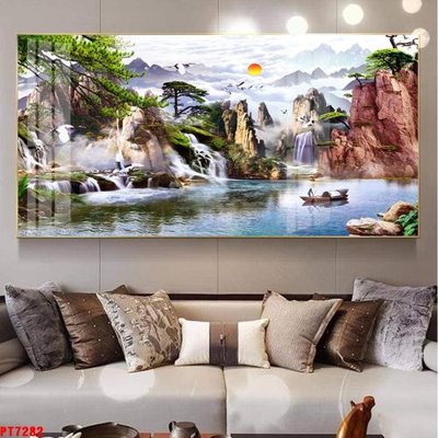 File tranh quảng cáo Tranh sơn thủy thác nước PT7282 (file gốc) chuyên nghiệp