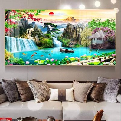 File in ấn chuyên nghiệp Tranh sơn thủy thác nước PT7288 (file gốc)