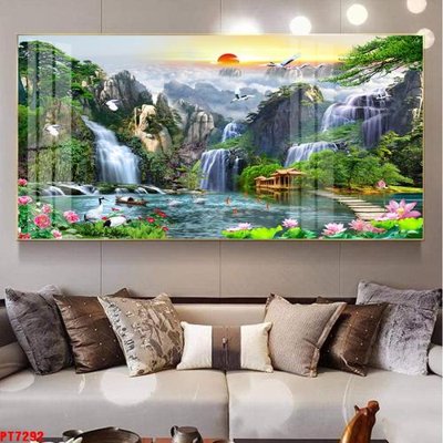 File gốc Tranh sơn thủy thác nước PT7292 (in mica) trang trí