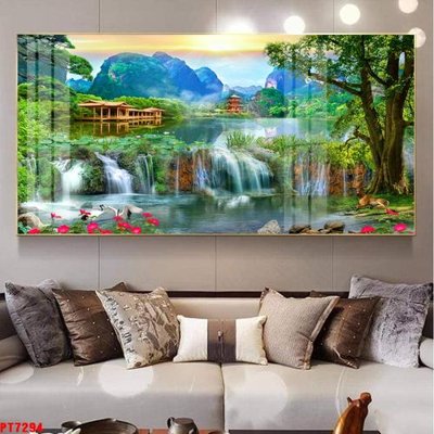 File tranh gốc PSD Tranh sơn thủy thác nước PT7294 còn nguyên layer