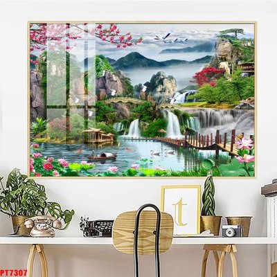 File ảnh Tranh sơn thủy thác nước PT7307 (gốc) in PP, decal