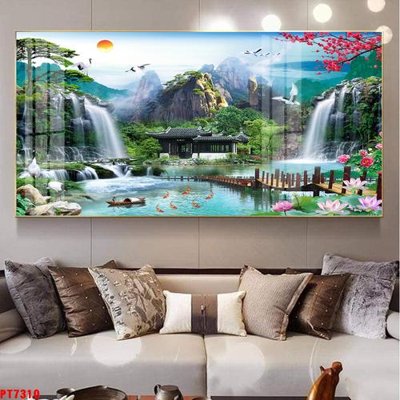 File gốc in ấn Tranh sơn thủy thác nước PT7310 chuẩn màu CMYK