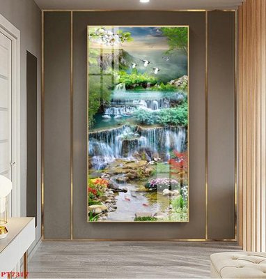 Download file gốc Tranh sơn thủy thác nước PT7317 (in lụa) nghệ thuật