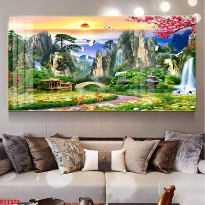 File in ấn Tranh sơn thủy thác nước PT7321 (bản gốc) chất lượng cao