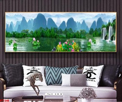 File tranh gốc Tranh sơn thủy thác nước PT7346 (bản quyền) độc đáo