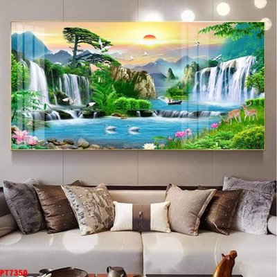 File tranh gốc Tranh sơn thủy thác nước PT7350 (sắc nét từng chi tiết)