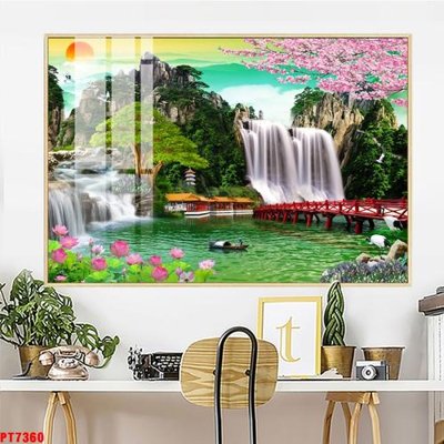 File in trần Tranh sơn thủy thác nước PT7360 (bản gốc) trời sao