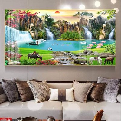 Tải file Tranh sơn thủy thác nước PT7376 (PSD) cho in tranh 3D