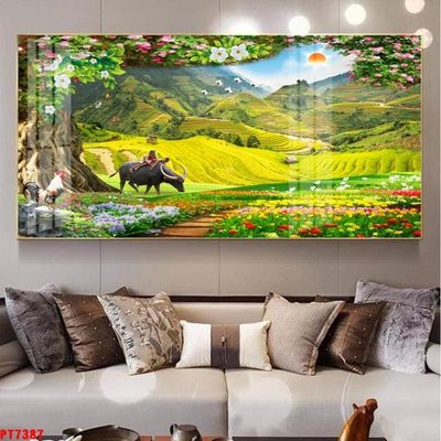 File tranh gốc Tranh sơn thủy thác nước PT7387 (bản quyền) độc đáo