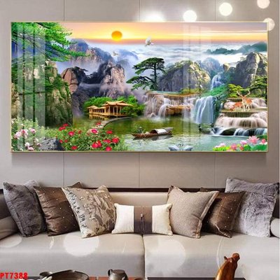 File gốc Tranh sơn thủy thác nước PT7388 (in tráng gương) nghệ thuật