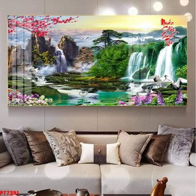 File tranh Tranh sơn thủy thác nước PT7391 (bản gốc) in canvas