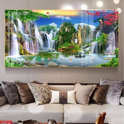 File gốc Tranh sơn thủy thác nước PT7393 (in ấn) không giới hạn