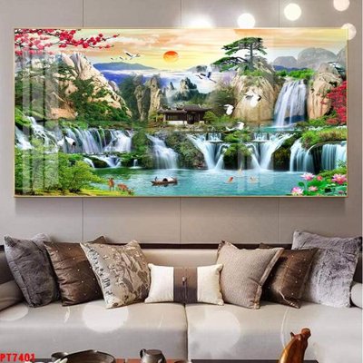 File gốc Tranh sơn thủy thác nước PT7401 (cho in 3D) độc đáo