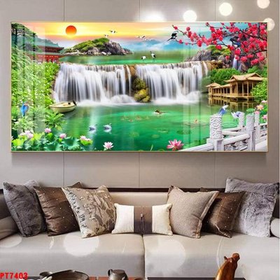 File tranh Tranh sơn thủy thác nước PT7403 (ảnh gốc) độc quyền