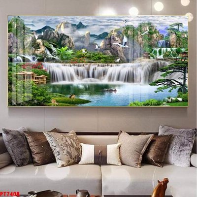 File PSD Tranh sơn thủy thác nước PT7408 (chất lượng in ấn)