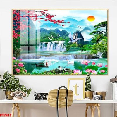File tranh in mica Tranh sơn thủy thác nước PT7412 (độ phân giải cao)