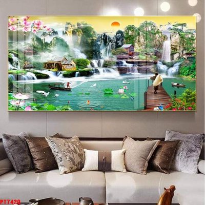 File gốc in ấn Tranh sơn thủy thác nước PT7420 chất lượng vượt trội