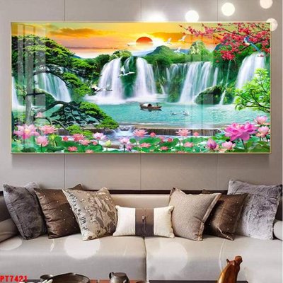 File tranh Tranh sơn thủy thác nước PT7421 (gốc) chủ đề thiên nhiên