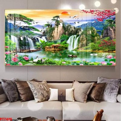 Tải file Tranh sơn thủy thác nước PT7425 (PSD) cho in tranh 3D