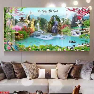 Tải file gốc Tranh sơn thủy thác nước PT7427 (in không vỡ ảnh)