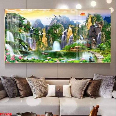 Tải file gốc Tranh sơn thủy thác nước PT7458 (bản PSD) chỉnh sửa được