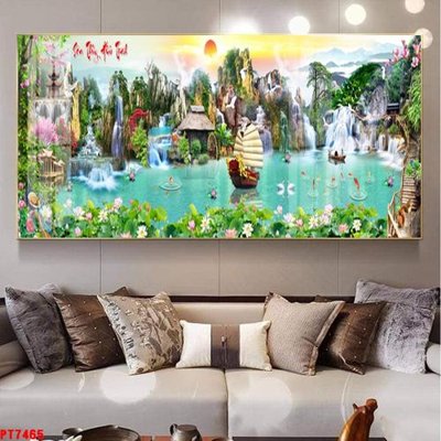 File gốc Tranh sơn thủy thác nước PT7465 (in tráng gương) ốp tường