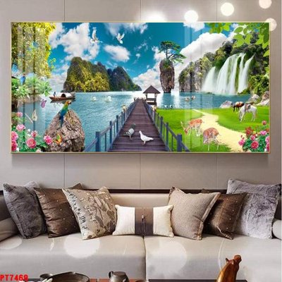 File tranh Tranh sơn thủy thác nước PT7469 (gốc) chủ đề con người