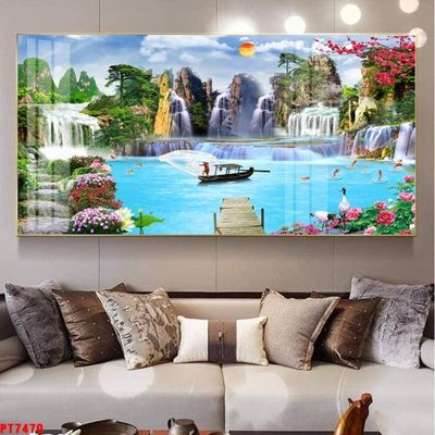 File PSD Tranh sơn thủy thác nước PT7470 (bản gốc) đã tách nền