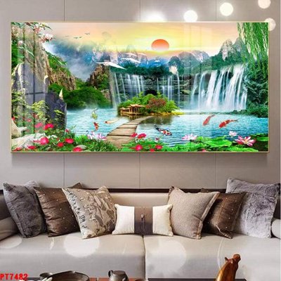 File gốc Tranh sơn thủy thác nước PT7482 (chủ đề hiện đại) trang trí
