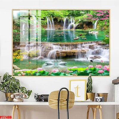 Tải xuống file tranh gốc Tranh sơn thủy thác nước PT7486 (PSD/TIFF)