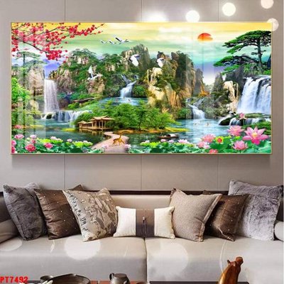 File tranh Tranh sơn thủy thác nước PT7492 (gốc) chủ đề trừu tượng