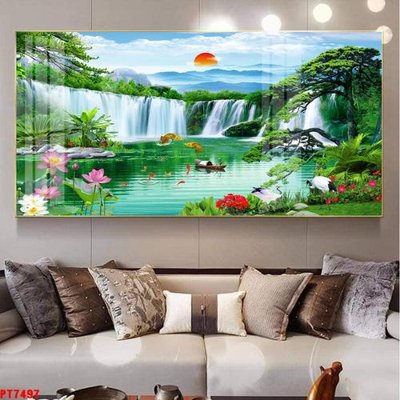 Tải file Tranh sơn thủy thác nước PT7497 (gốc) làm tranh trang trí