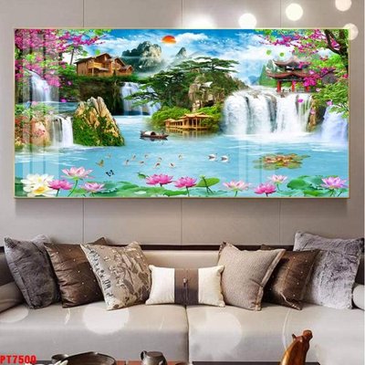 Ảnh gốc Tranh sơn thủy thác nước PT7500 (độ nét cao) in tráng gương