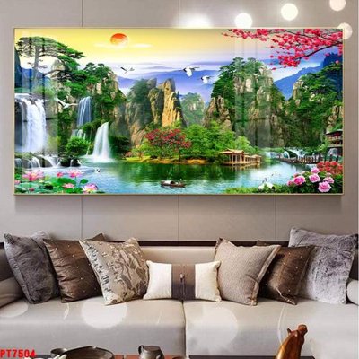 Download file Tranh sơn thủy thác nước PT7504 (gốc) in mica cao cấp