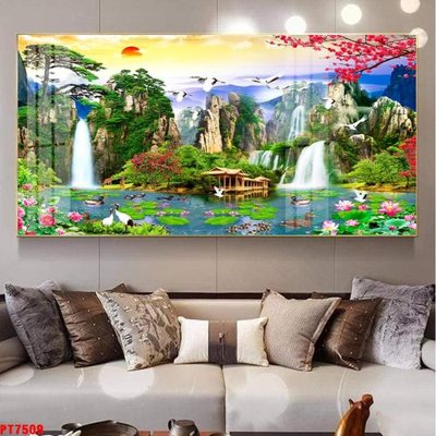 File gốc Tranh sơn thủy thác nước PT7509 (vector) cho in ấn