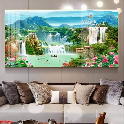 Download file gốc Tranh sơn thủy thác nước PT7525 (in lụa) nghệ thuật