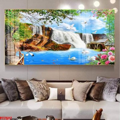 File gốc Tranh sơn thủy thác nước PT7527 (thiết kế) cho in ấn