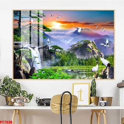 Tải file Tranh sơn thủy thác nước PT7536 (gốc) chủ đề hoa sen