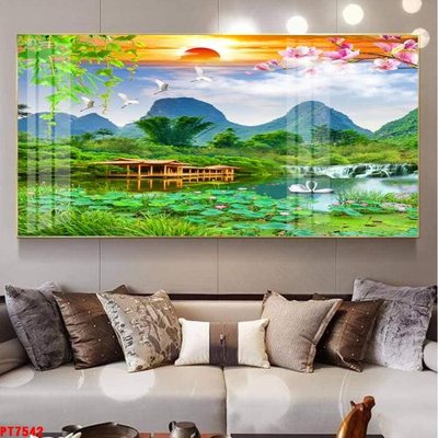 Tải file Tranh sơn thủy thác nước PT7542 (gốc) chủ đề tâm linh