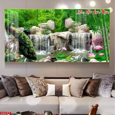 File gốc Tranh sơn thủy thác nước PT7548 (in ấn) màu sắc trung thực