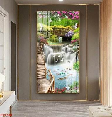 File in ấn Tranh sơn thủy thác nước PT7558 chuyên nghiệp