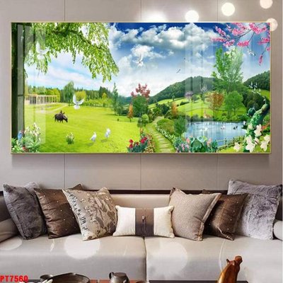 File in lụa Tranh sơn thủy thác nước PT7560 (phong cảnh) Tranh sơn thủy thác nước PT7560