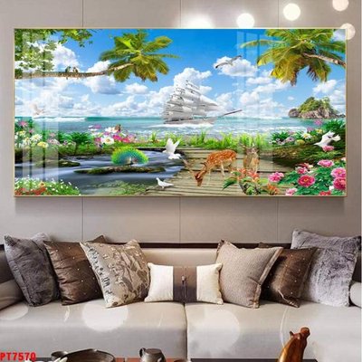 Download file Tranh sơn thủy thác nước PT7570 (gốc) in mica bàn thờ